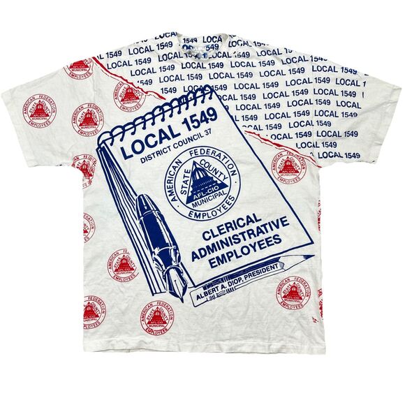 Vintage All Over Print AOP Shirt Union Clerical Administrative Employees Men’s L - Picture 1 of 7